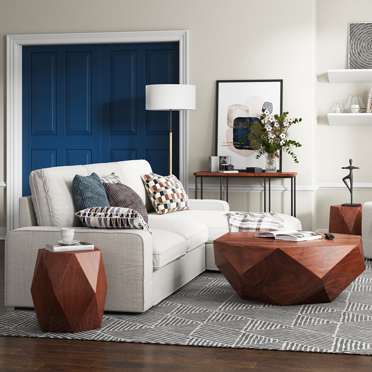 Bandera Solid Wood 3 Piece Geometric Coffee Table And End Table Set