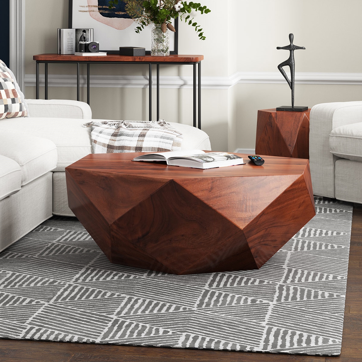 Bandera Wood Diamond Drum Shaped Coffee Table