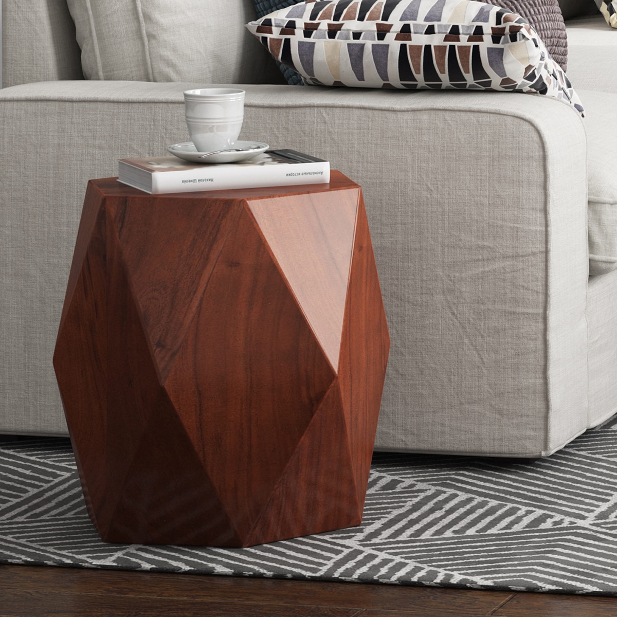 Bandera Solid Wood Modern Geometric Shape End Table