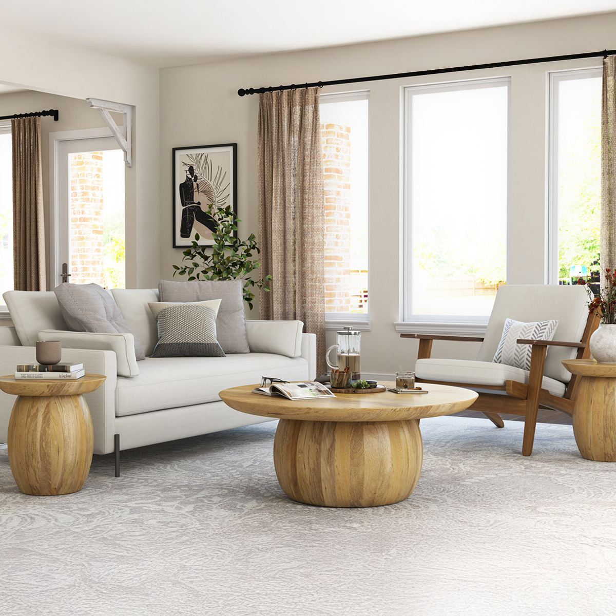 Camargito Rustic Solid Wood 3 Piece Coffee Table And End Table Set