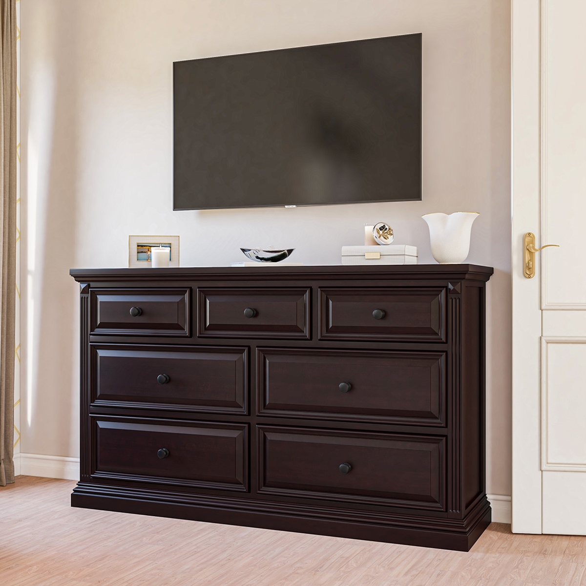 Bordeaux Solid Mahogany Wood Traditional 7 Drawer Dresser
