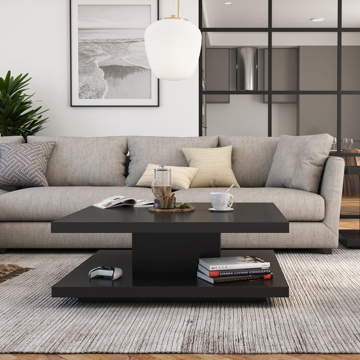 Fribourg Contemporary Black Square Floating Coffee Table