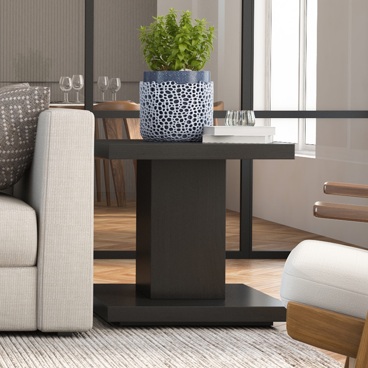 Fribourg Solid Wood Geometric Narrow End Table