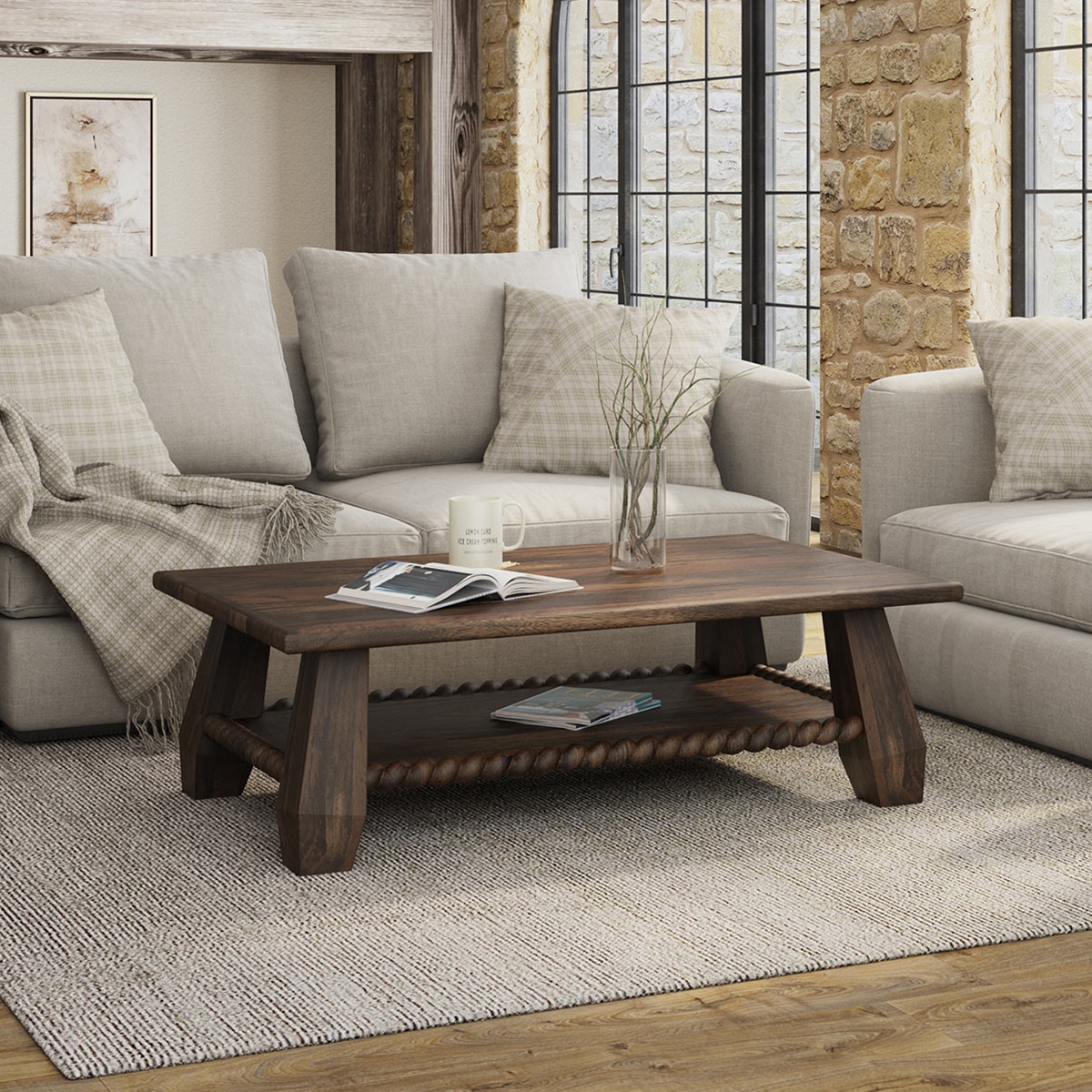 Enniskerry Large Rustic Solid Wood Rectangle Coffee Table