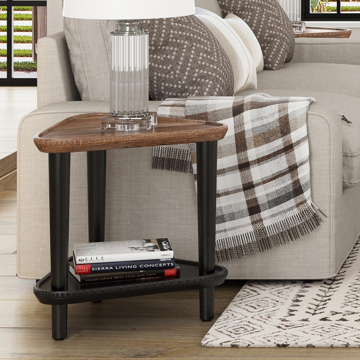 Positano Solid Wood 2 Tone Triangular End Table
