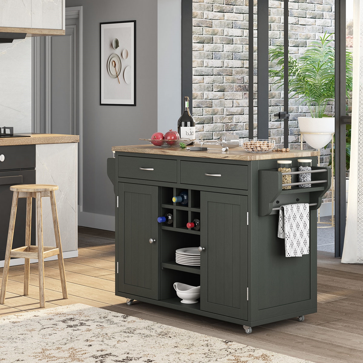 Brunswick Solid Wood Modern Portable Kitchen island with Drop Leaf