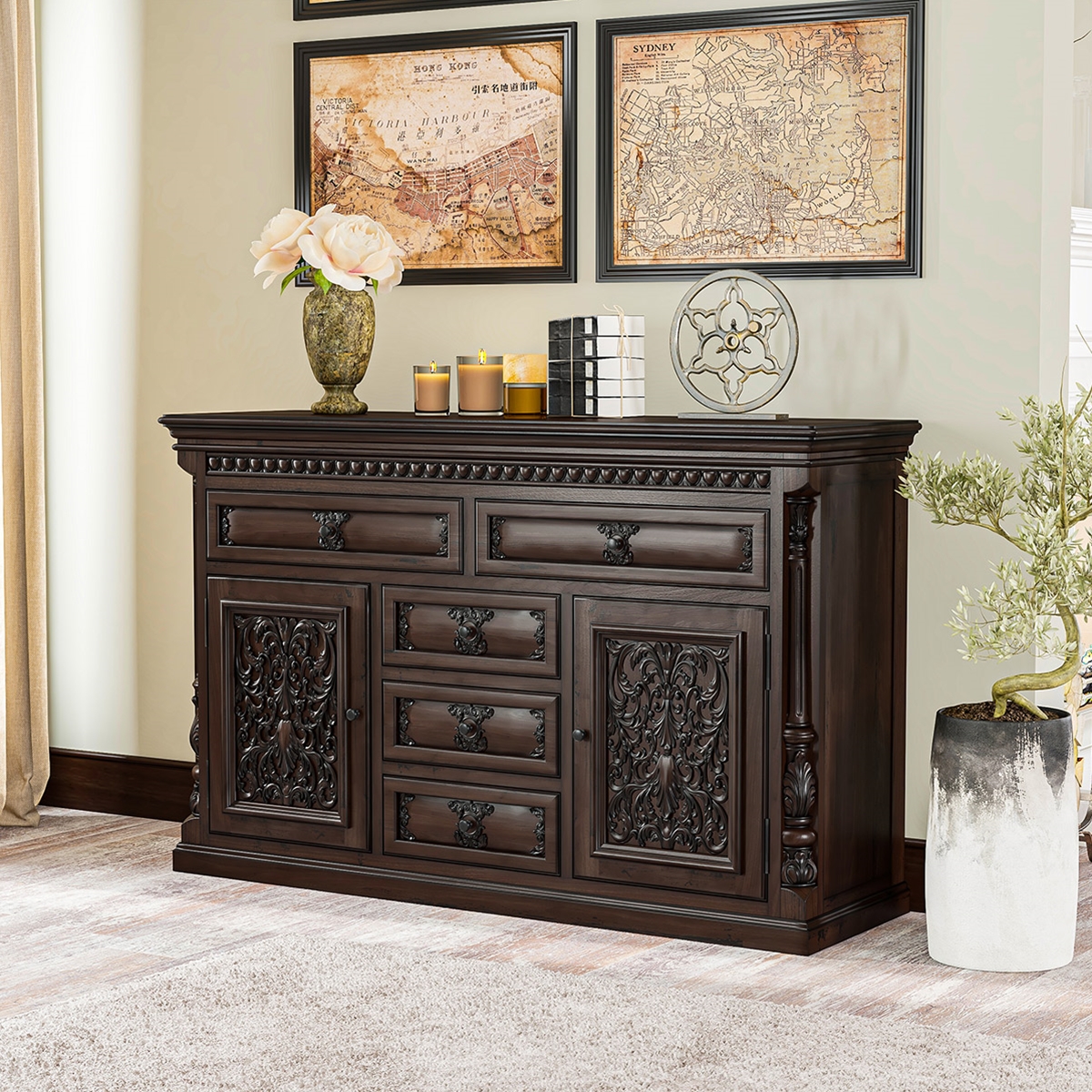 Lindenhurst Mahogany Wood Traditional 5 Drawer Bedroom Cabinet