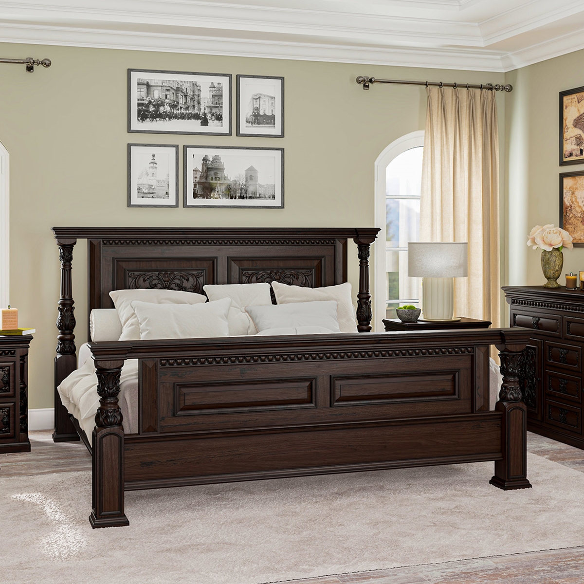 Lindenhurst Mahogany Wood Traditional Solid Wood bed