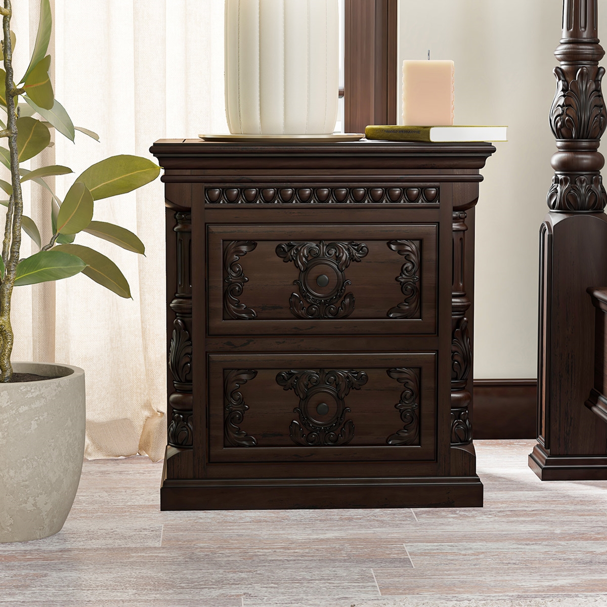 Lindenhurst Mahogany Wood Traditional 2 Drawer Nightstand