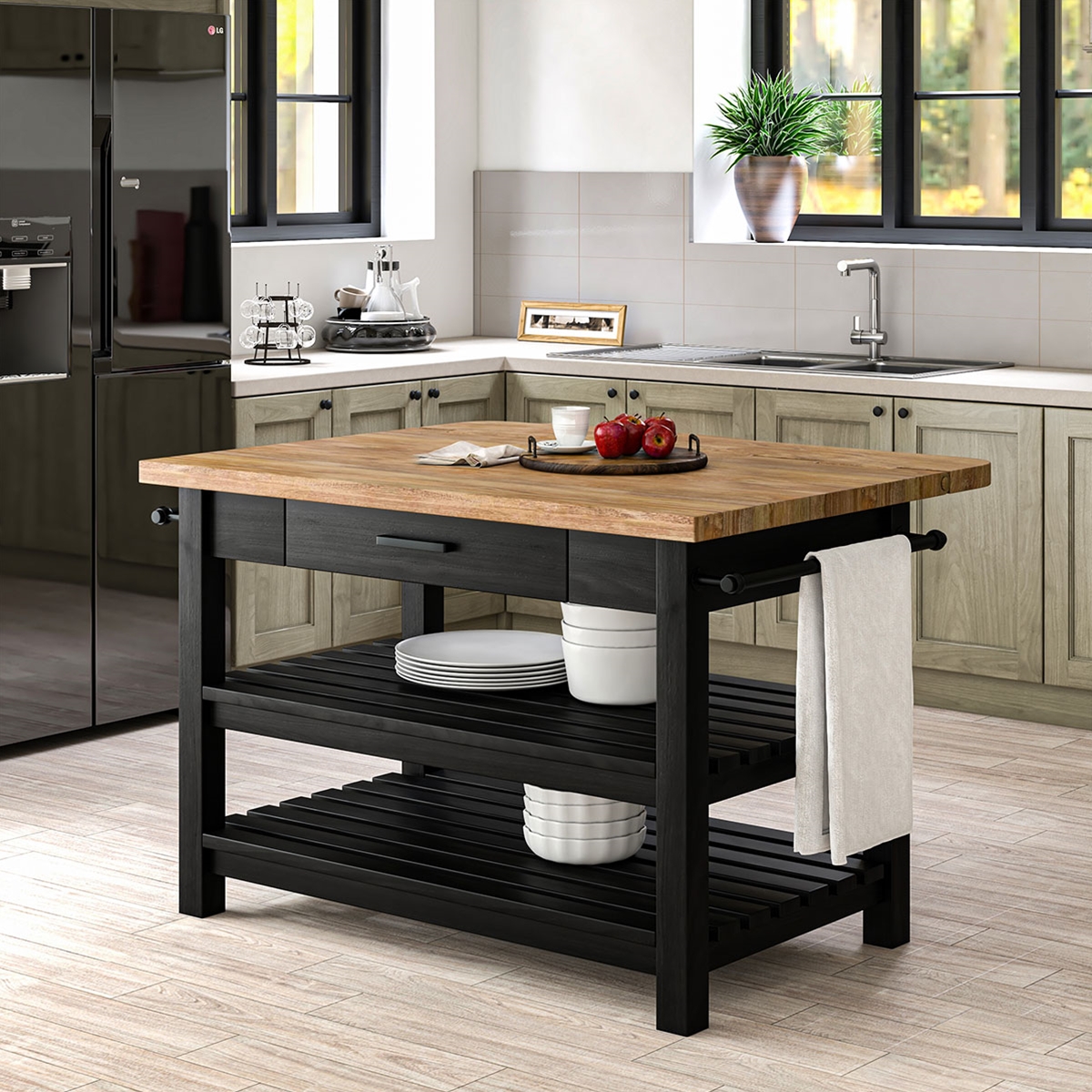 Catania Solid Wood Farmhouse Small Kitchen Island with Drop Leaf