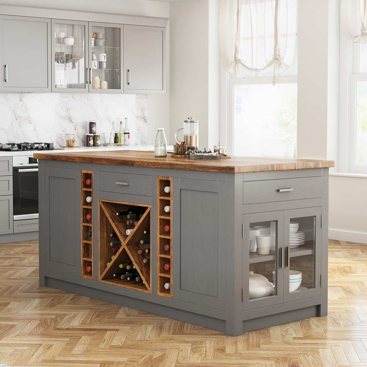 Addington Solid Wood 2 Tone Large Kitchen Island With Drawers