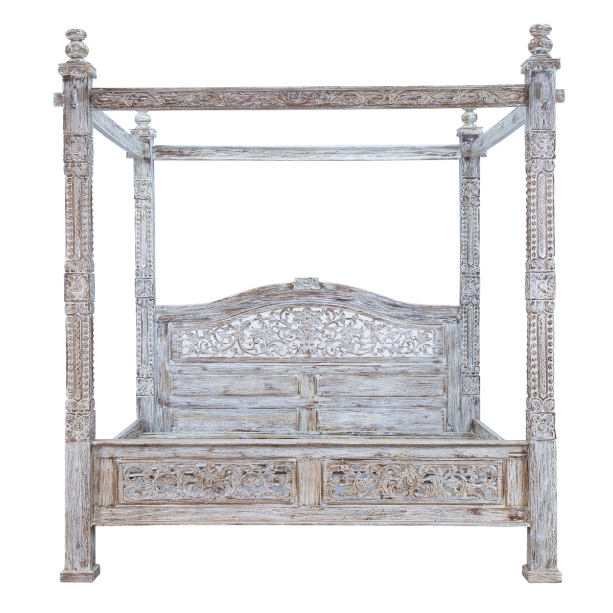 Adelaide Distressed Hand Painted Royal Solid Wood Canopy Platform Bed