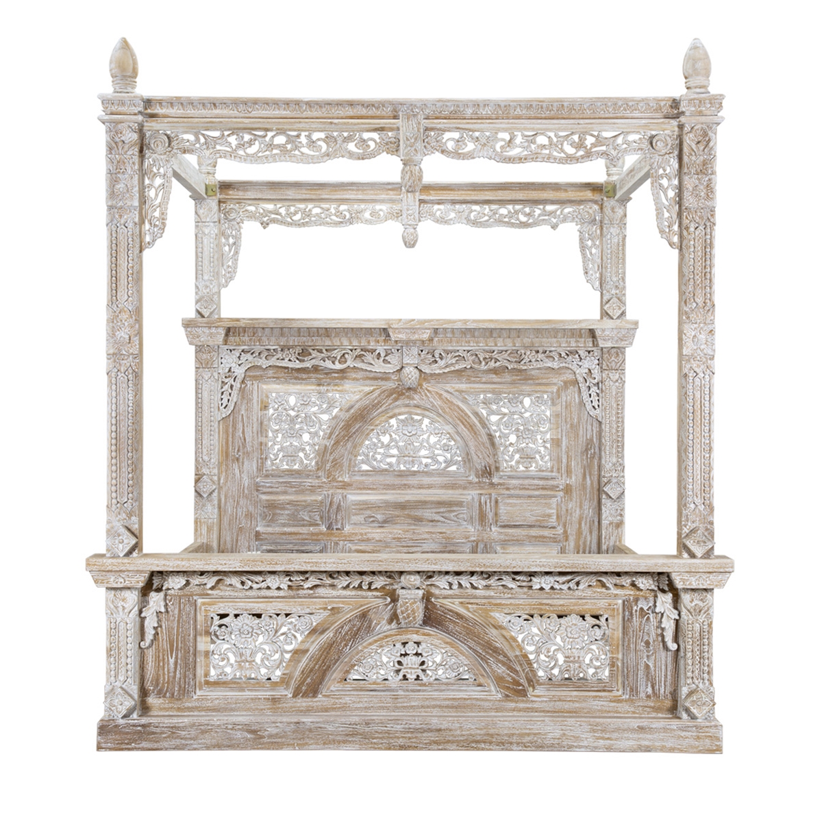 Grenoble Rustic Solid Wood Royal Hand Carved Canopy Bed