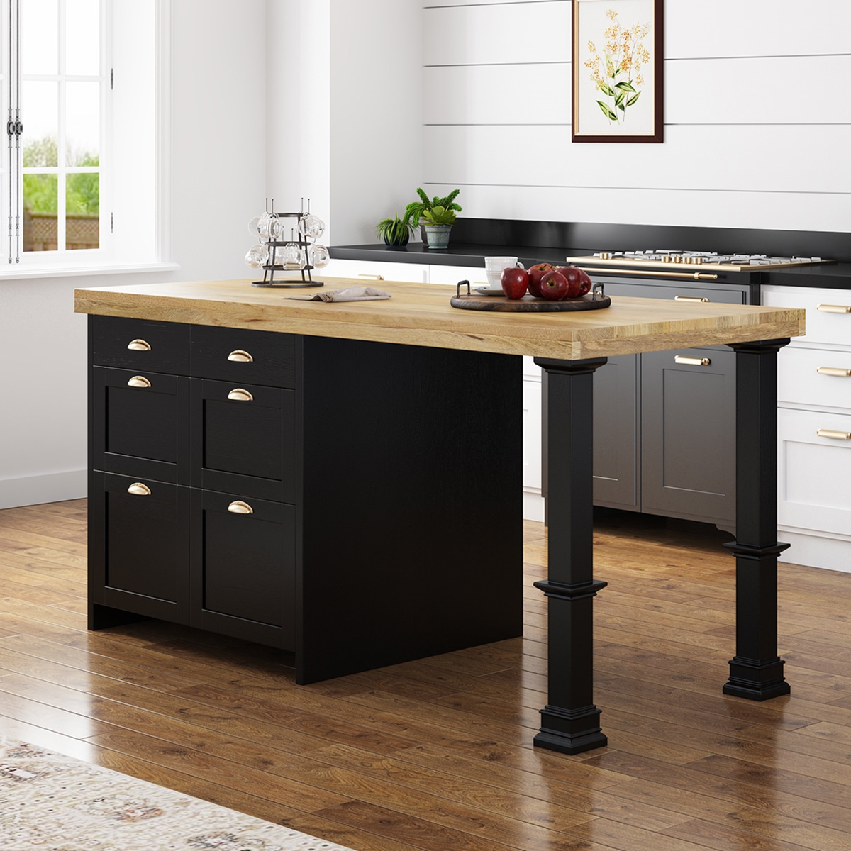 Prebbleton Solid Wood Two Tone black Kitchen Island with Storage