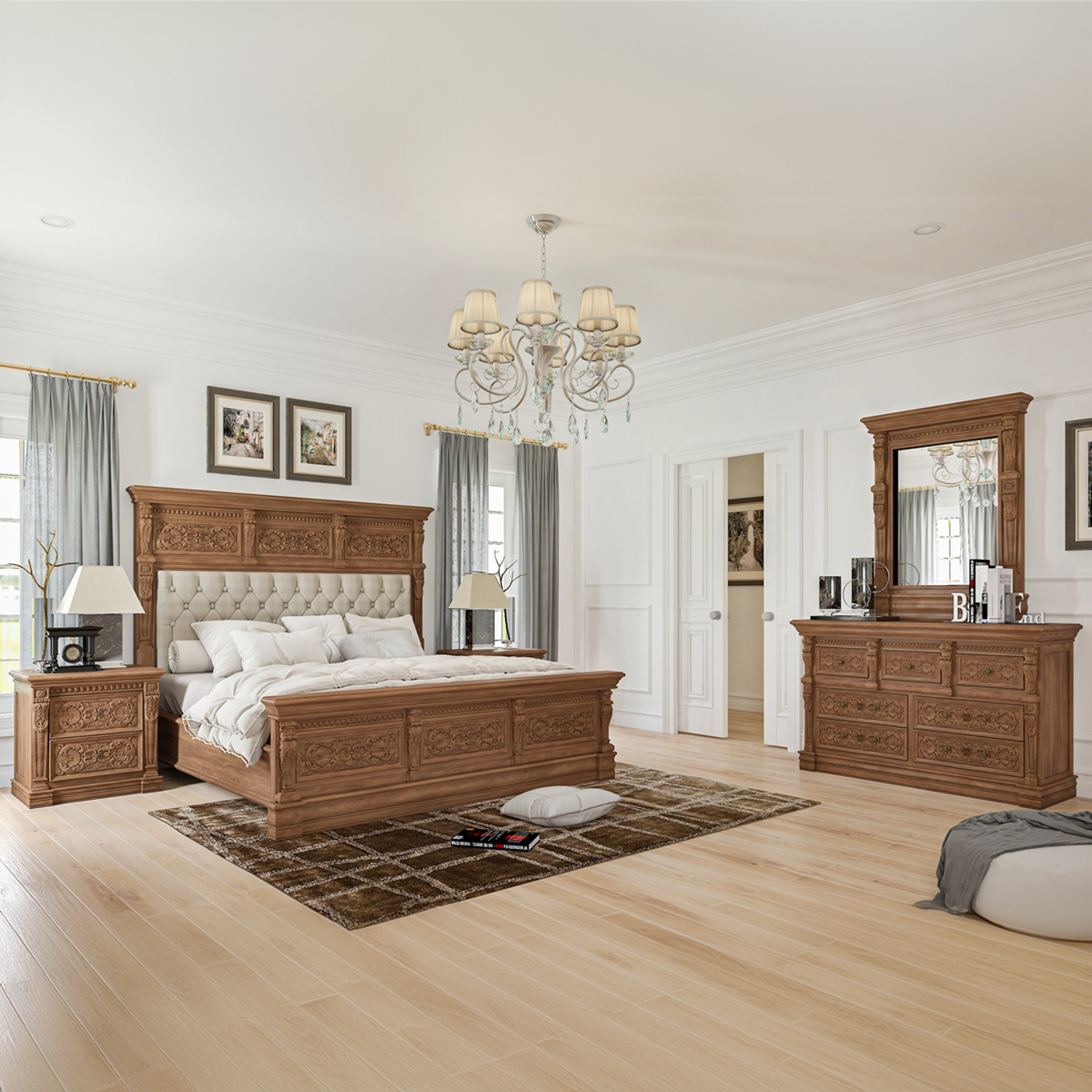 Brisbane Rustic Mahogany Wood 4 Piece Bedroom Set