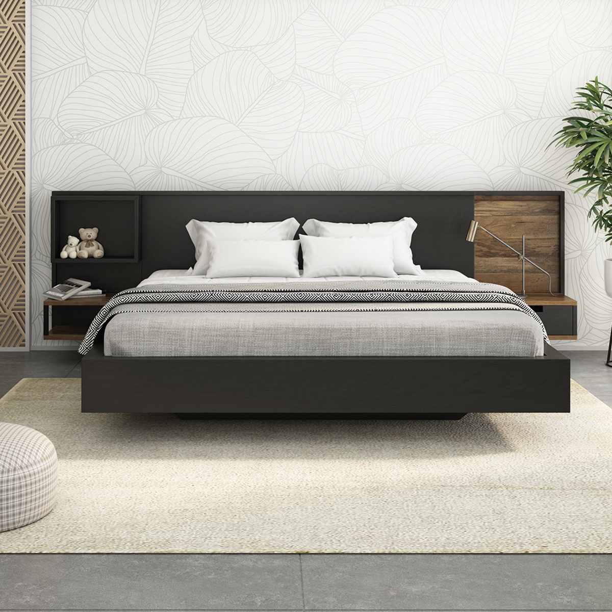 Clifden Rustic Solid Wood Modern Floating Platform Bed Frame