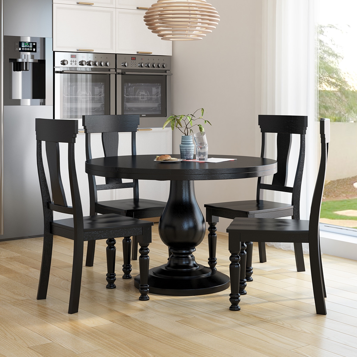 Colchester 48 Inch Black Round Kitchen Table with 4 Chair