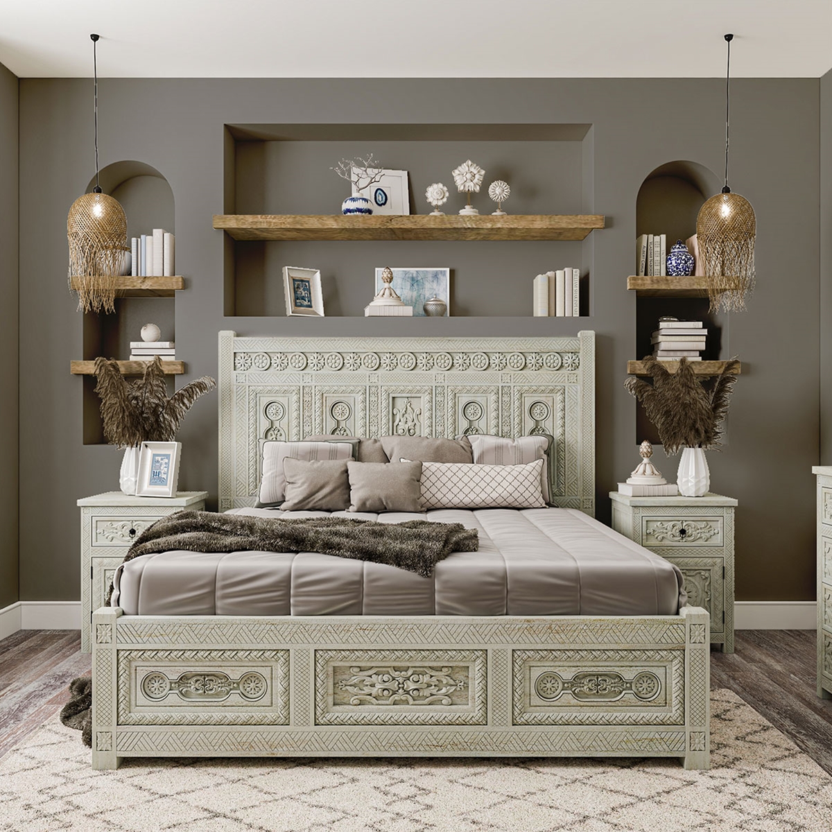 Burford Mahogany Wood Farmhouse Style Platform Bed