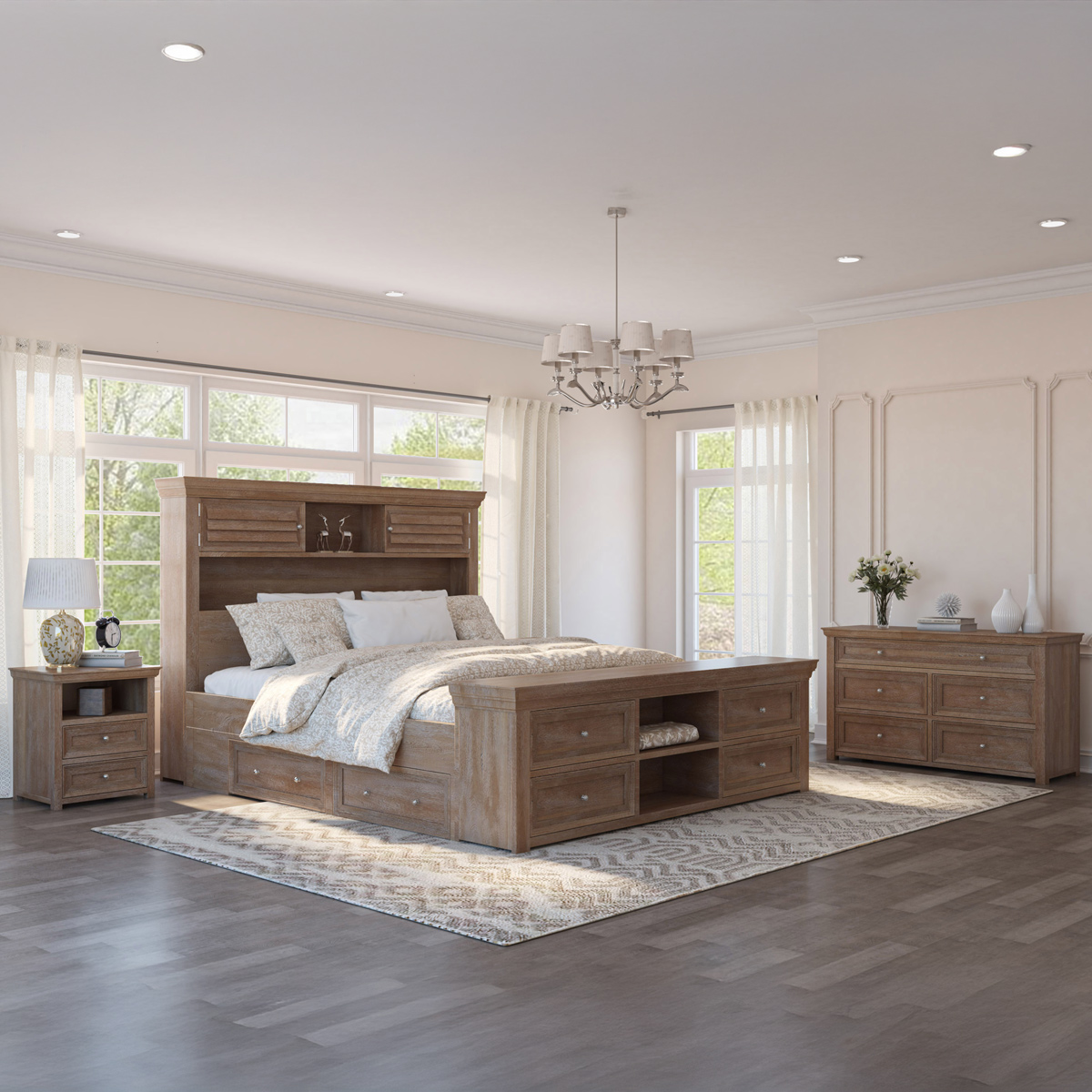 Shrewsbury Rustic Solid Wood Farmhouse 4 Piece Storage Bedroom Set