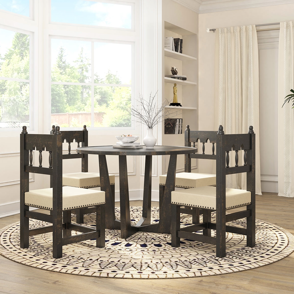 Elburg Vintage Natural Wood 4 Seater Kitchen Table and Chairs Set