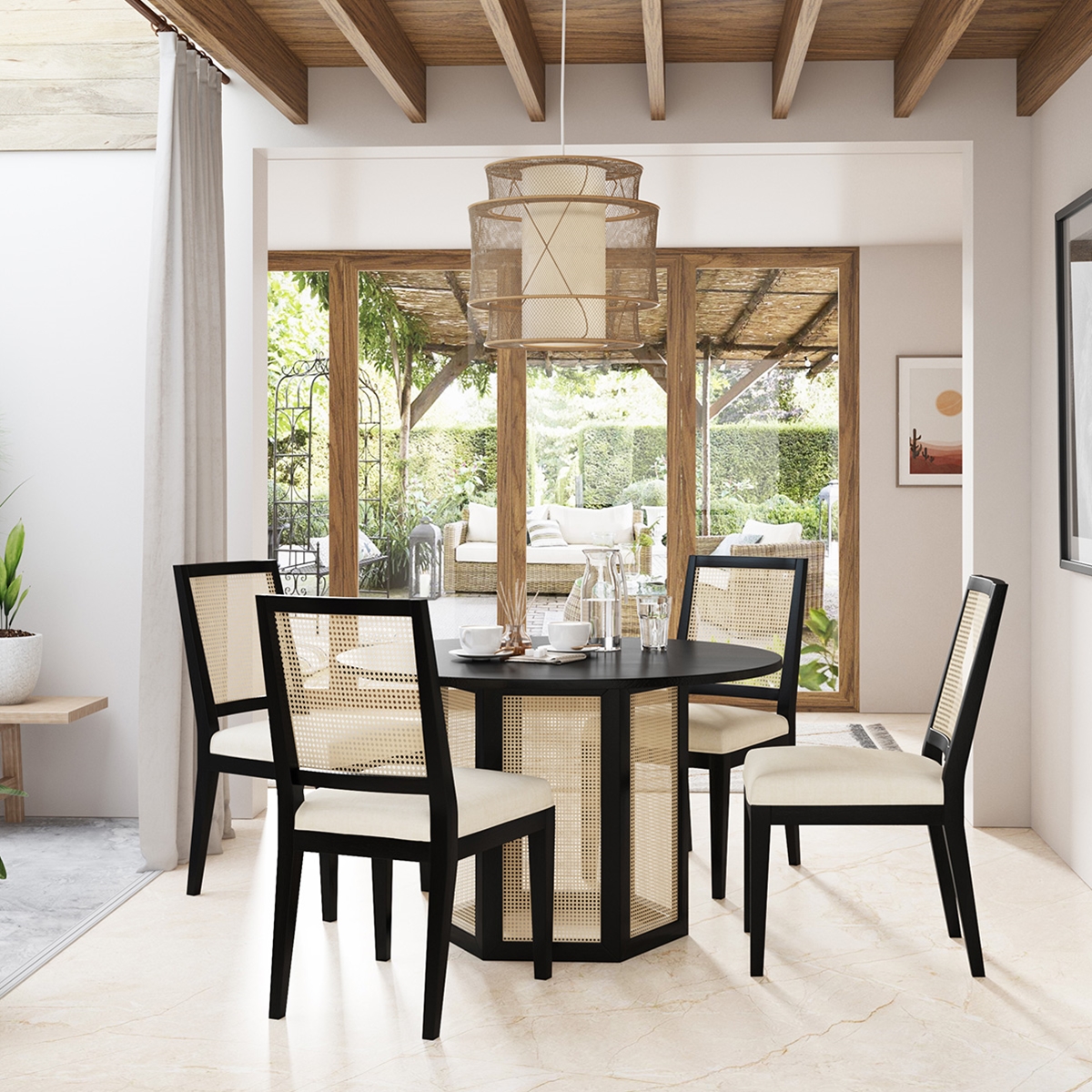 Varberg Black Round Small Kitchen Table Set with 4 Cane Chairs
