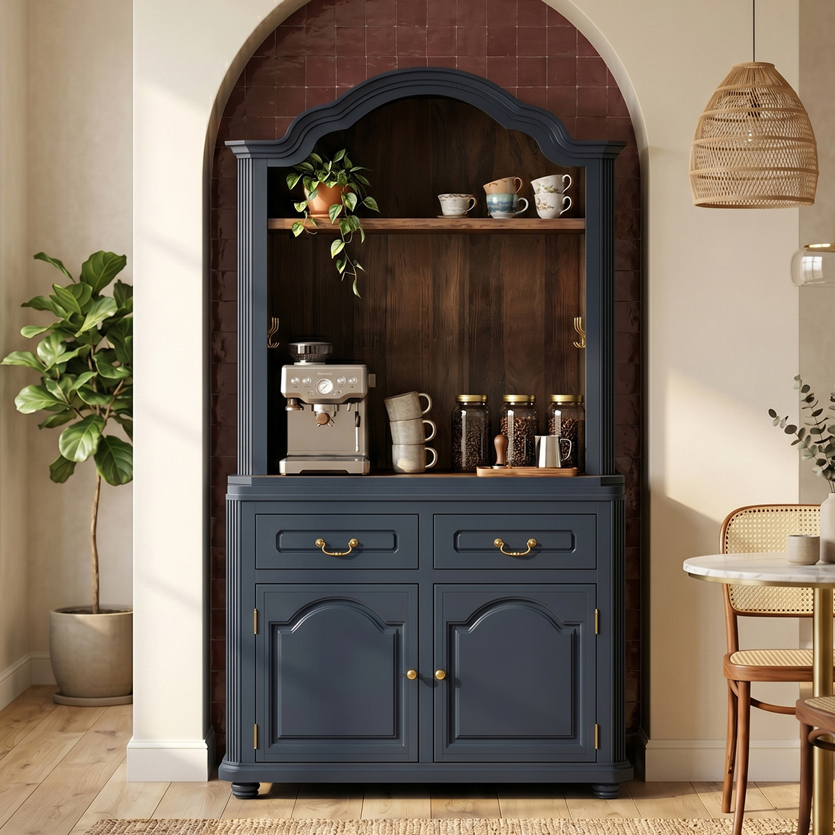 Coatbridge Blue Farmhouse Kitchen Hutch With Moulding Top
