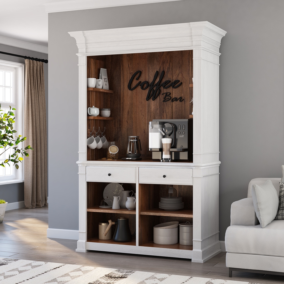 Cambuslang Large White Farmhouse Coffee Bar Hutch