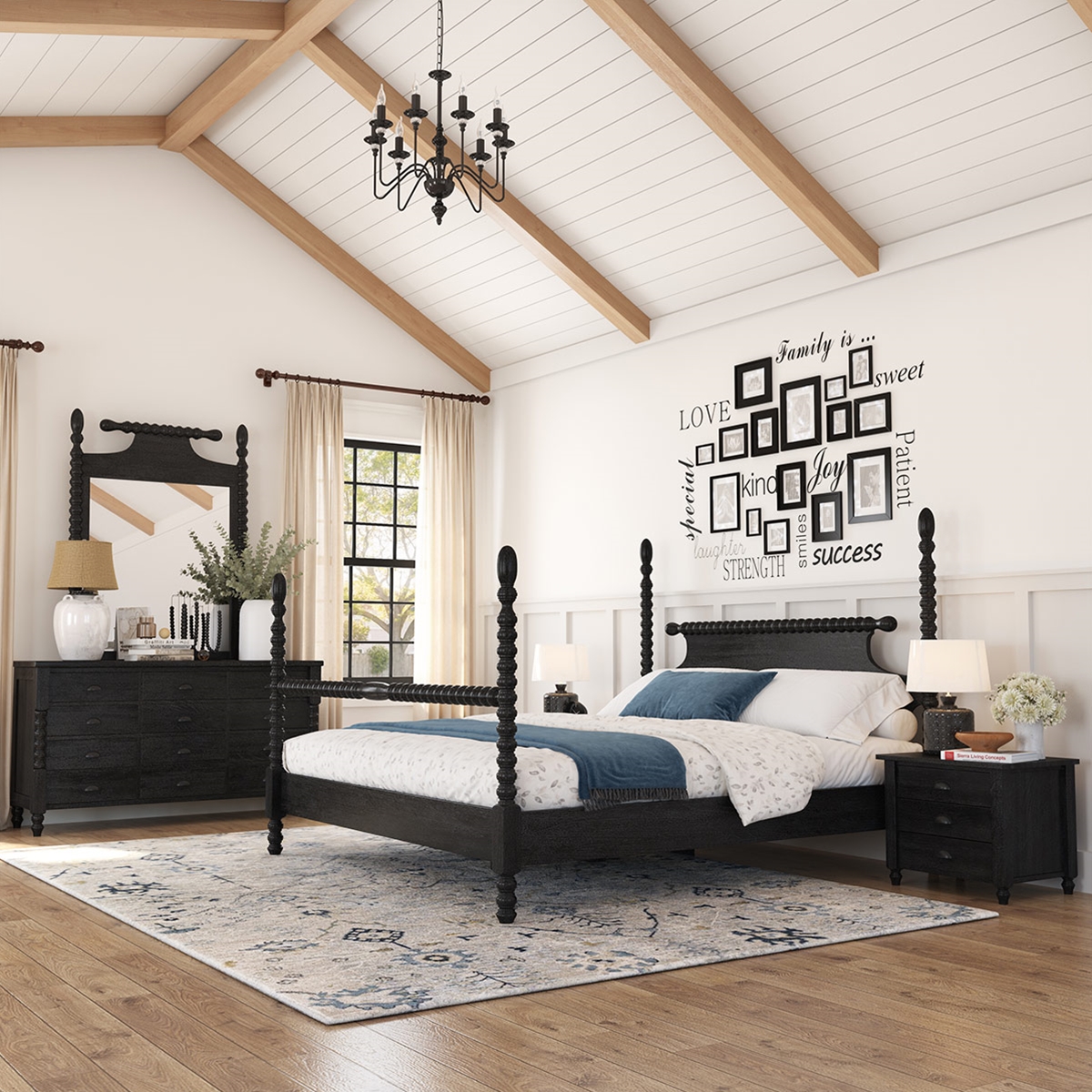 Moncton Black Solid Wood Handcrafted 4 Piece Bedroom Set
