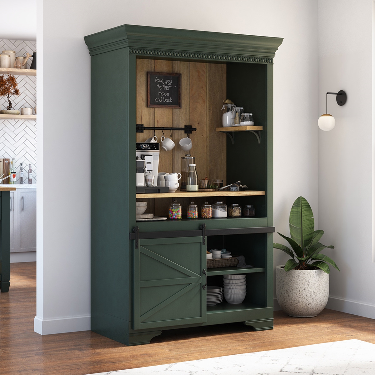 Sherbrooke Large Farmhouse Coffee Bar Hutch with Barn Doors