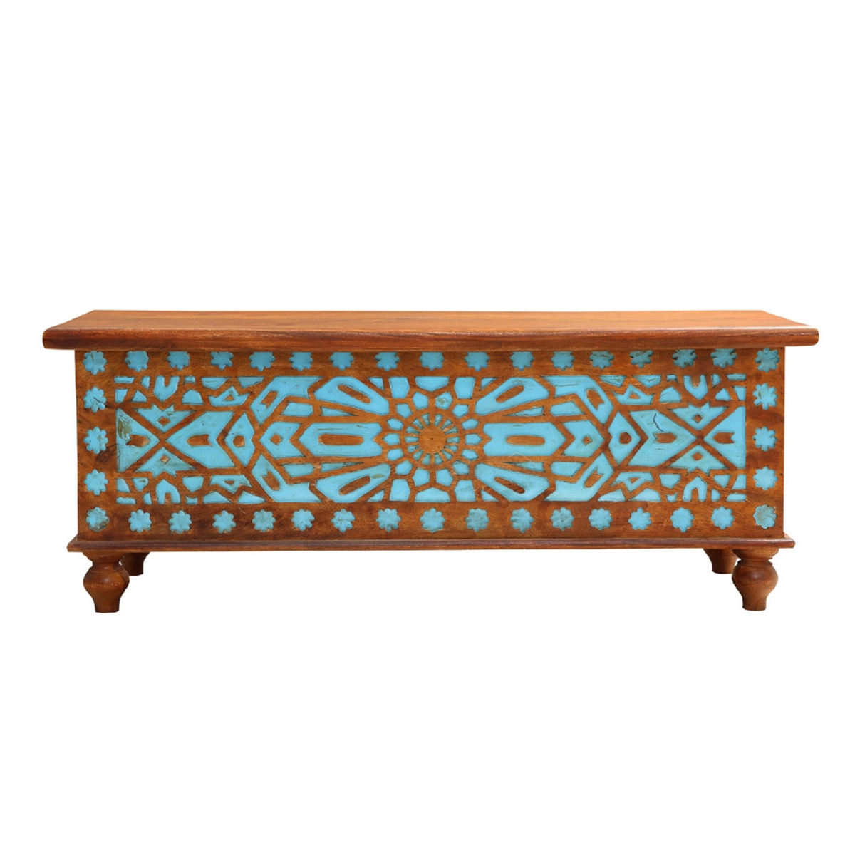 Tracy Rustic Solid Wood Hand Carved 2 Tone Storage Trunk