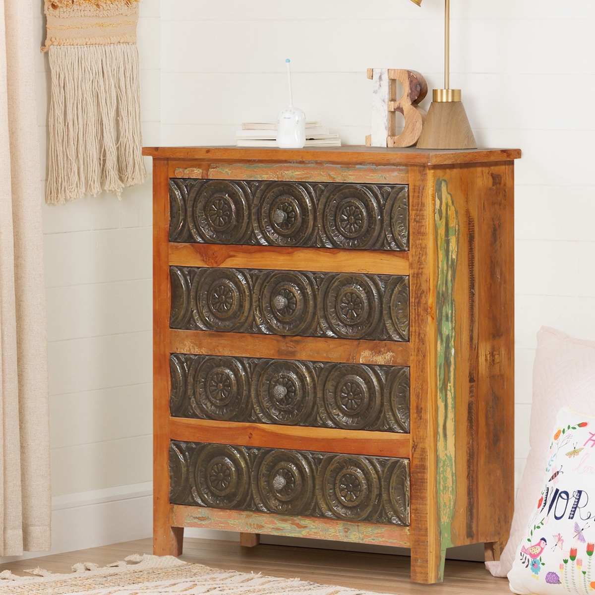 Perris Rustic Solid Wood Multi Tone 4 Drawer Dresser