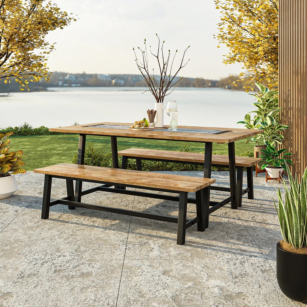 Spartanburg Outdoor Dining Table with Benches