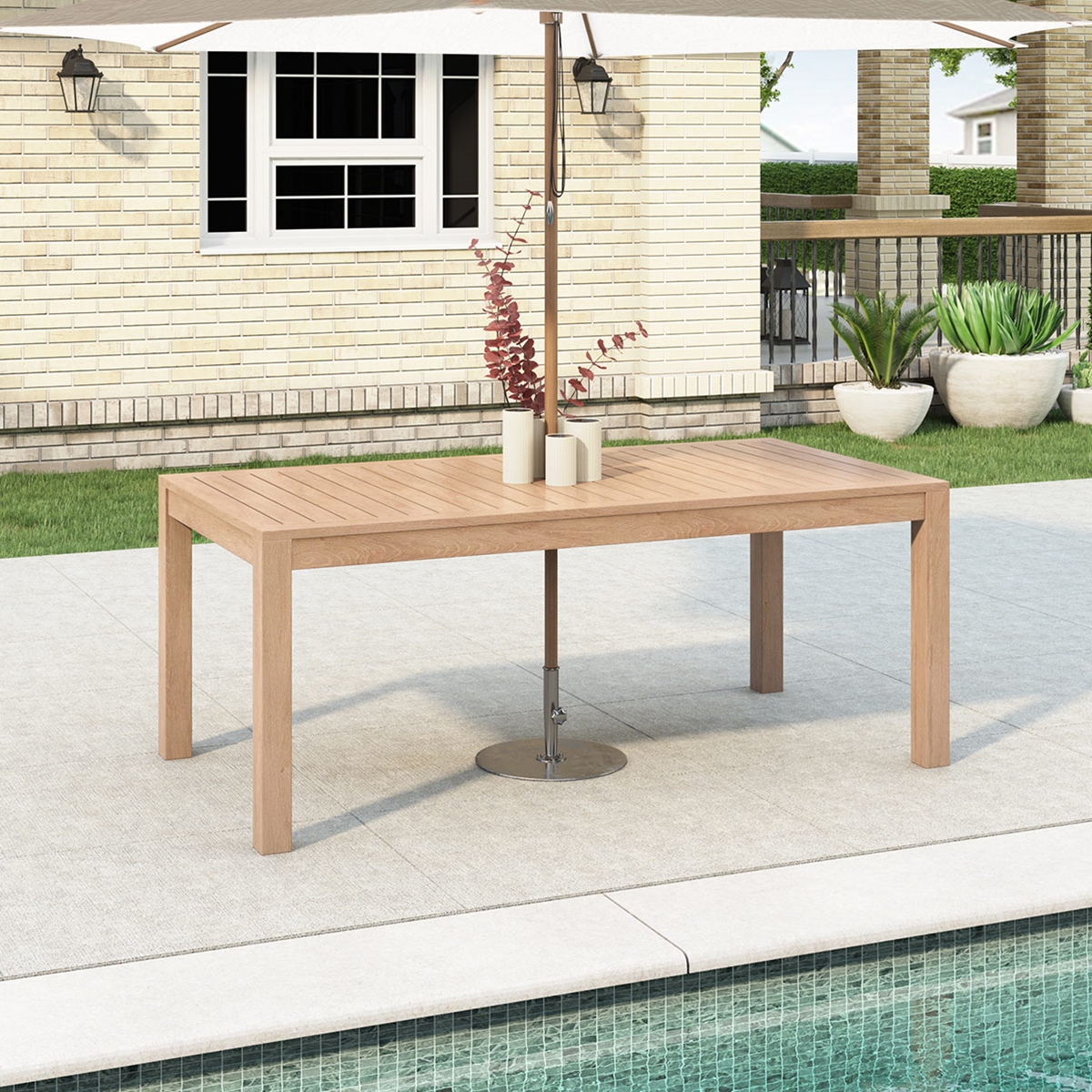Dornbirn Teak Modern Outdoor Dining Table With Umbrella Hole
