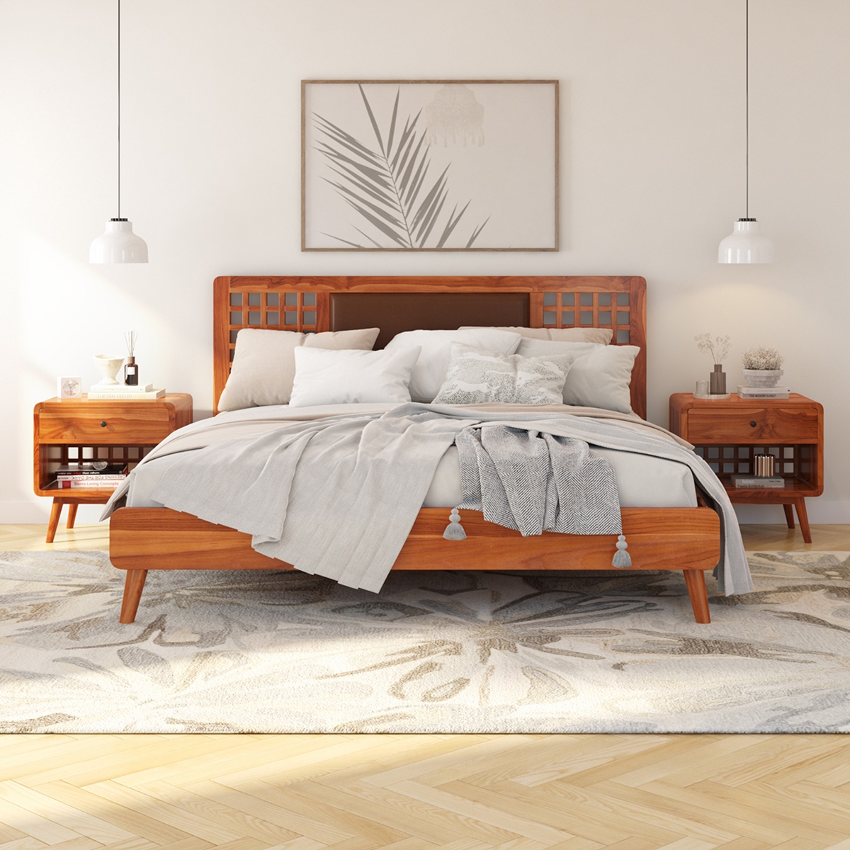 Bergenfield Teak Wood Mid-century Modern Platform Bed