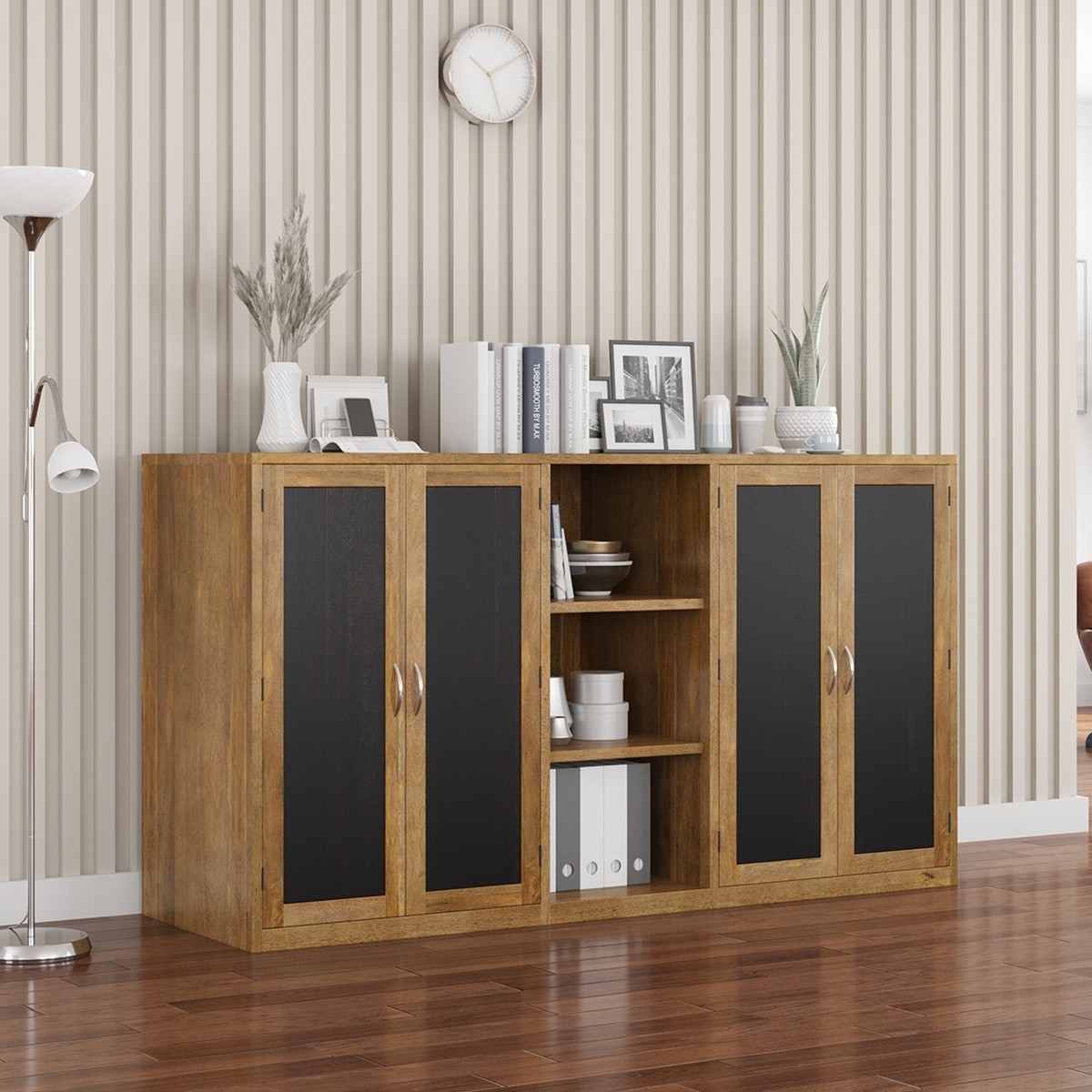 Brisbane Modern Rustic Solid Wood 2 Tone Office Credenza Cabinet