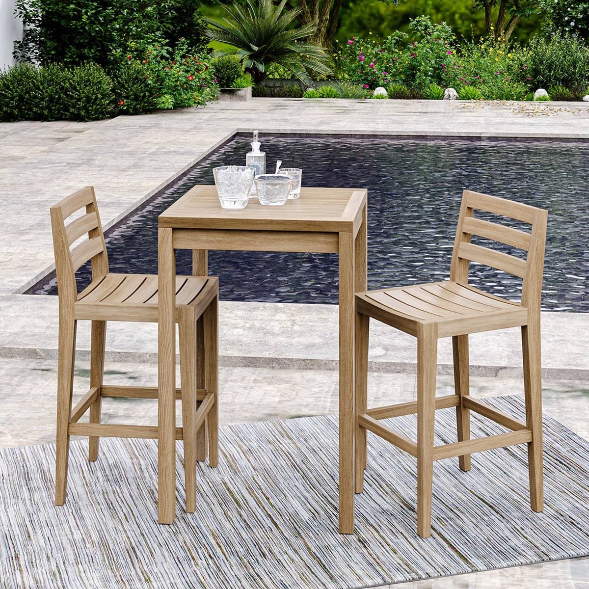 Busselton Teak Wood Outdoor Bar Table and Chairs