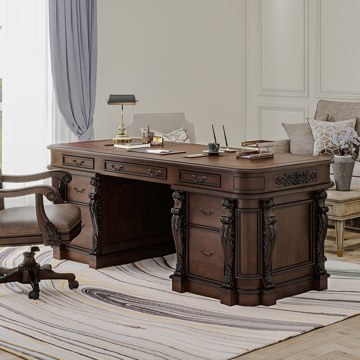Washington Historical Regal Hand Carved Presidential Desk
