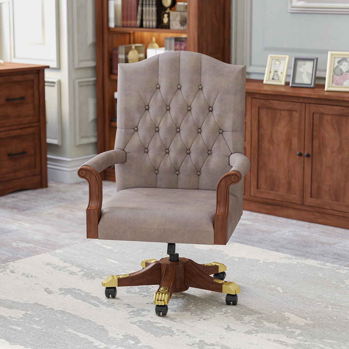 Dubrovnik Mahogany Wood Tufted Home Office Chair