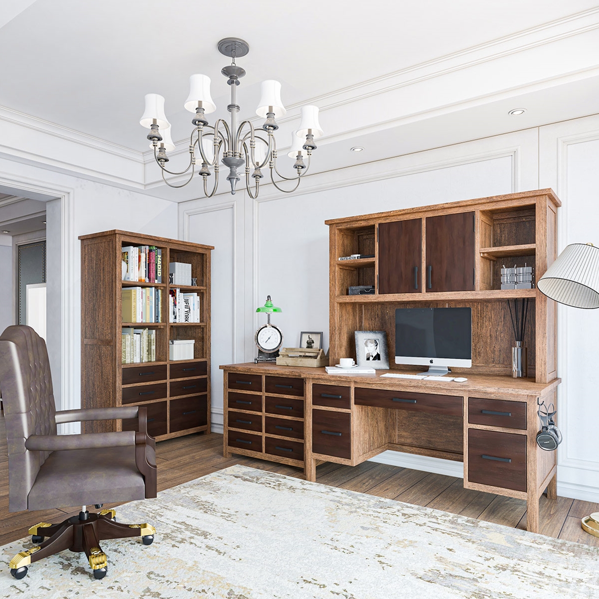 Borgloon Teak Wood Rustic Home Office Furniture Set