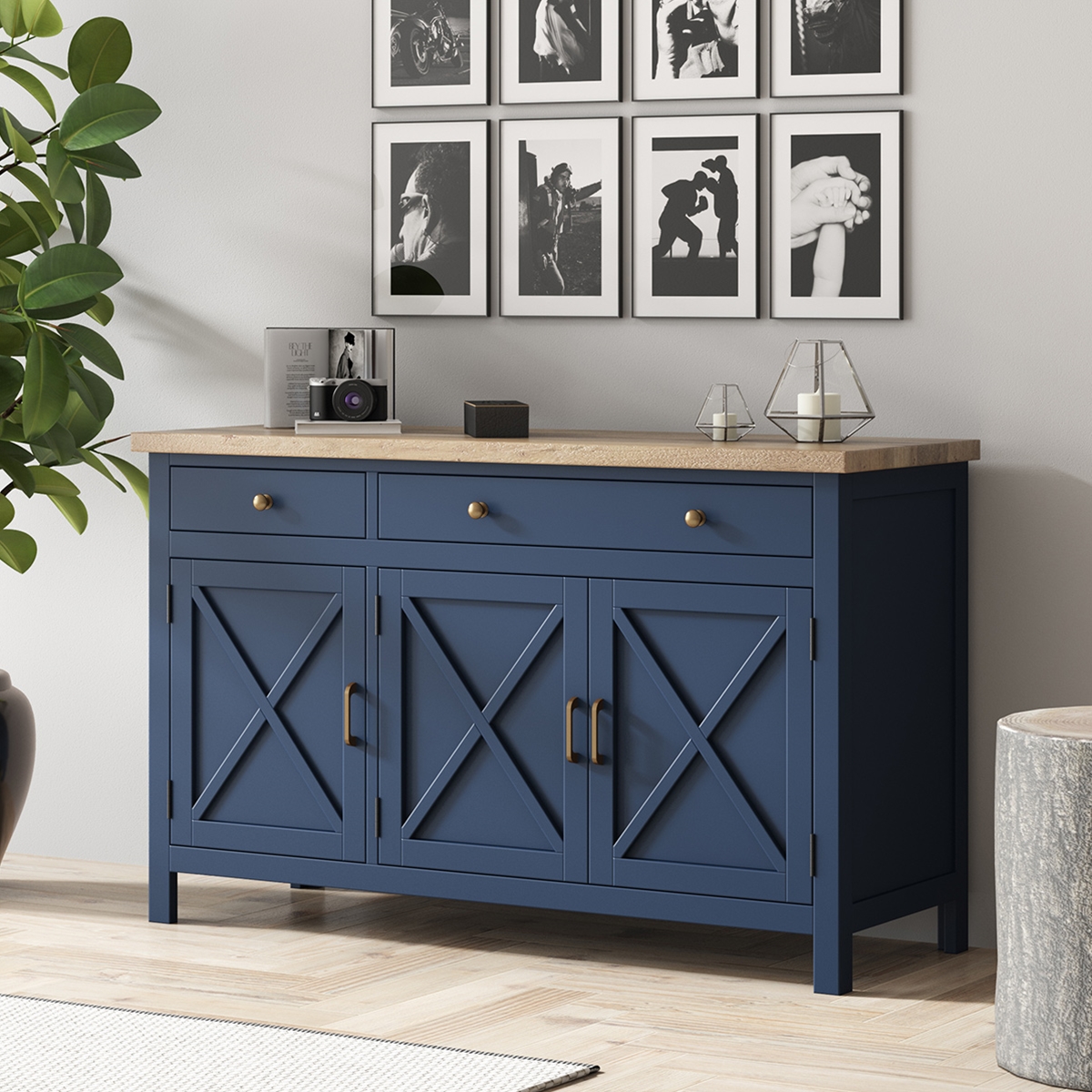 Coralville Two Tone Solid Wood Large Navy Blue Sideboard Cabinet
