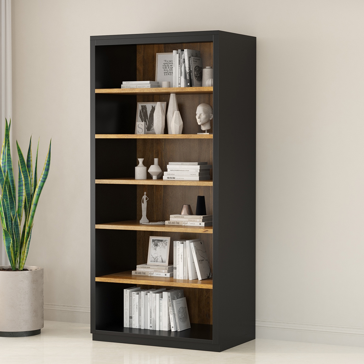 Kristiansand Solid Wood 2 Tone Rustic Bookcase With 6 Shelves