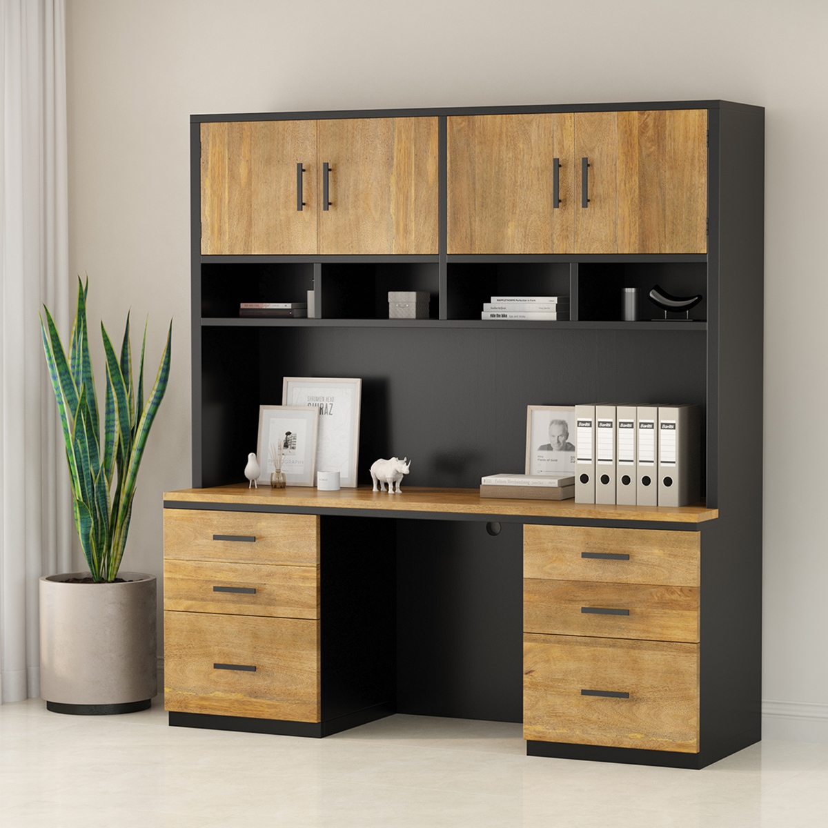 Kristiansand Solid Wood High Storage Home Office Desk With Hutch