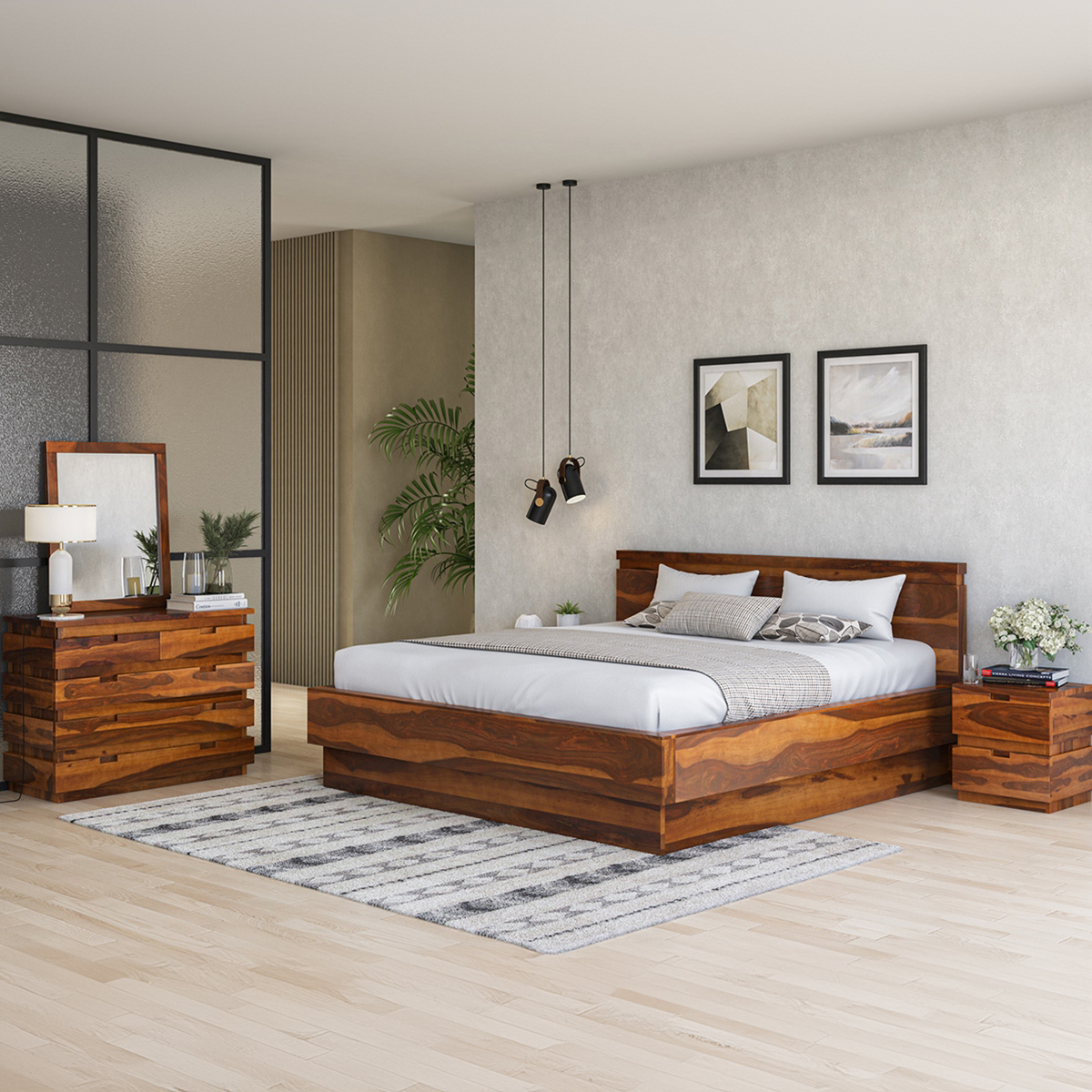 Modern Simplicity Solid Wood 4 Piece Bedroom Set