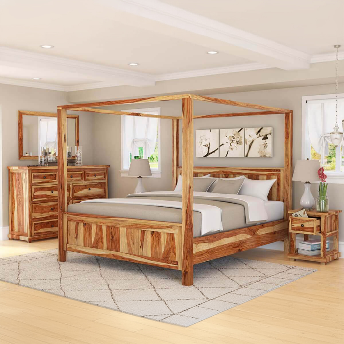 Larvik 4 Piece Solid Wood Canopy Bedroom Set