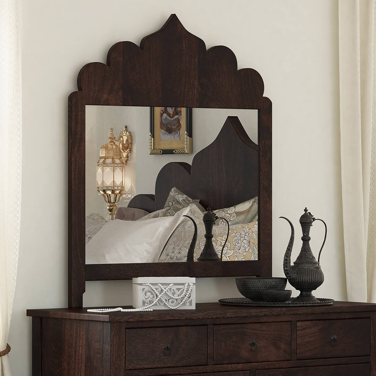 Orillia Solid Wood Moroccan Mirror Frame with Multifoil Arch