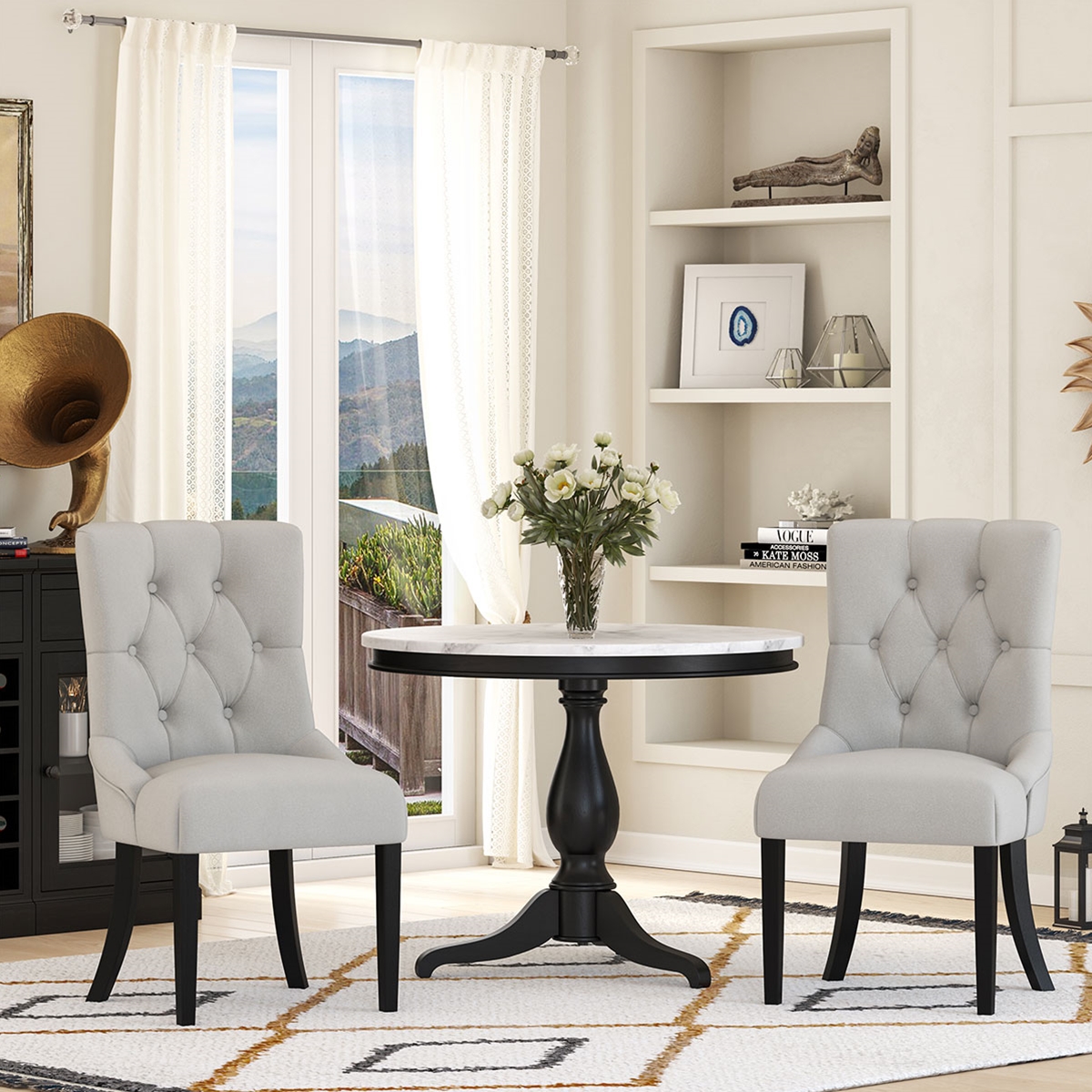 Marbella Two Toned Marble Top Small Bistro 3 Piece Kitchen Table Set
