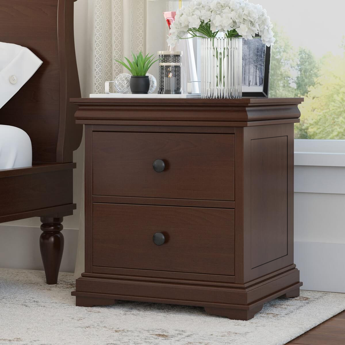Classic Handcrafted Mahogany Wood 2 Drawer Nightstand