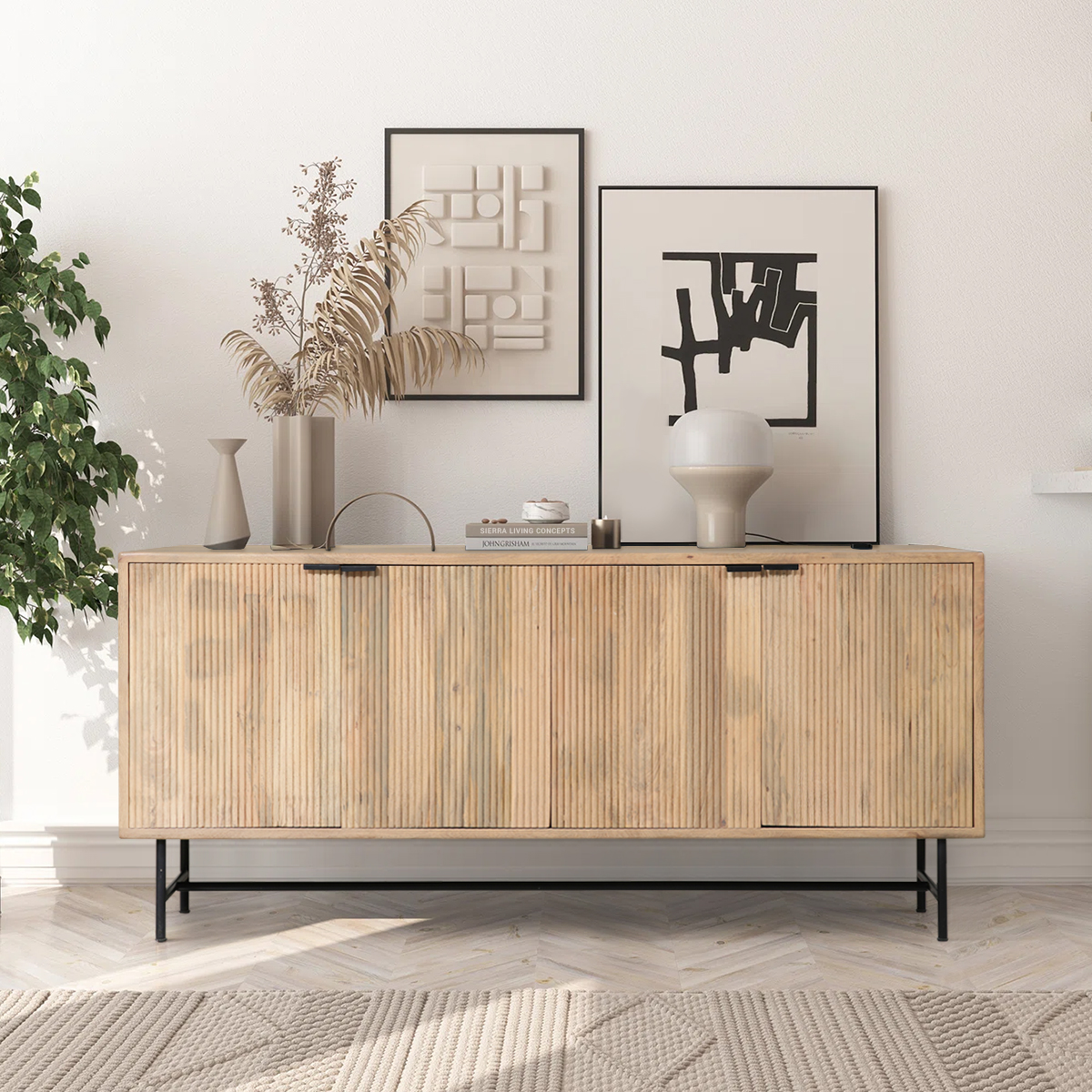 Hornitos Industrial Farmhouse style 4 Fluted Door Sideboard