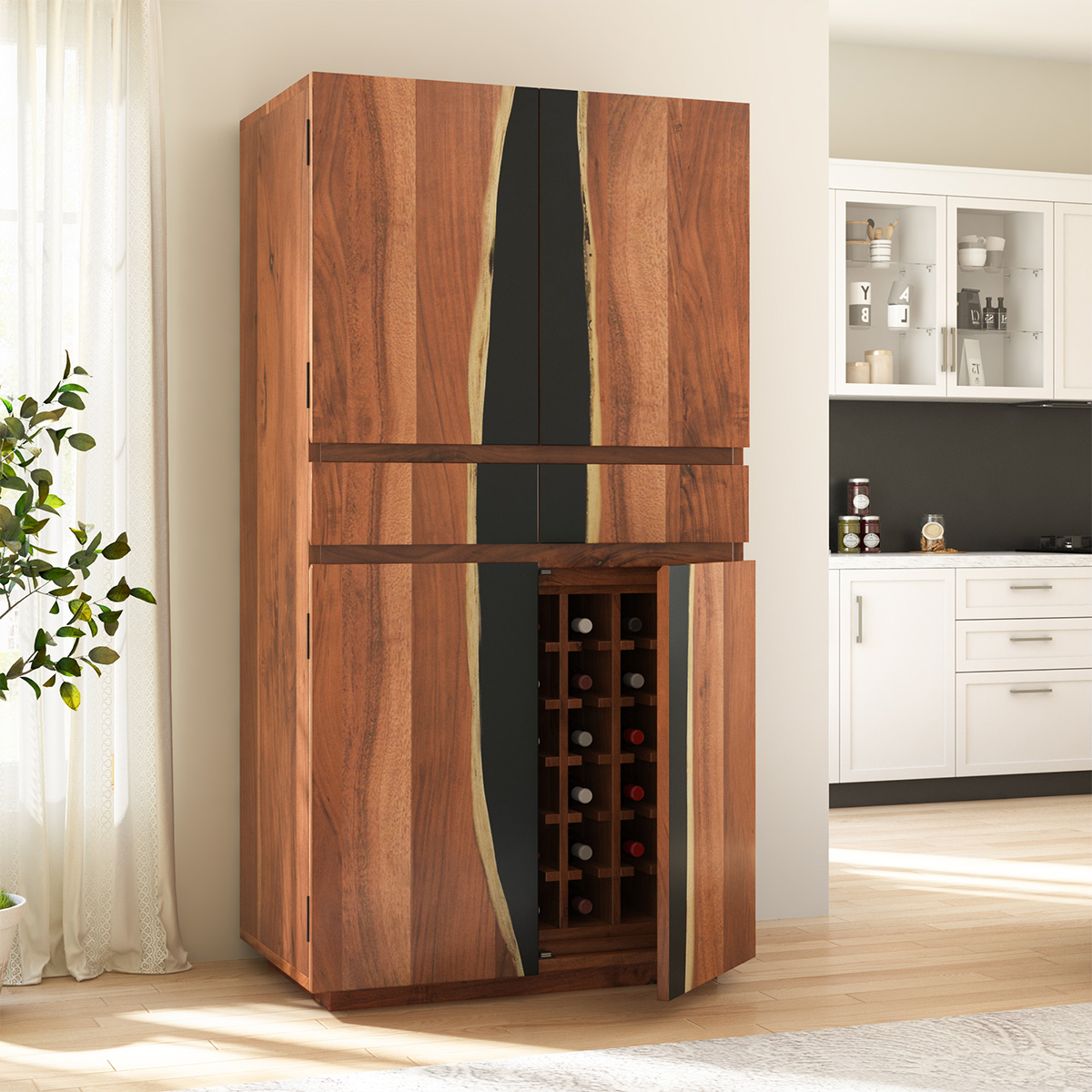 Bielefeld Rustic Natural Wood Tall Armoire Bar Cabinet