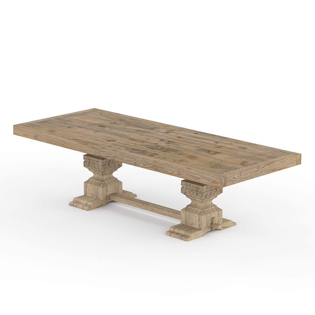 Bonsall Rustic Teak Solid Wood Trestle Pedestal Farmhouse Dining Table